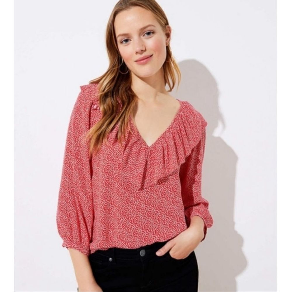 Loft Valentine’s Day Heart Ruffle Long Sleeve Blouse Top M